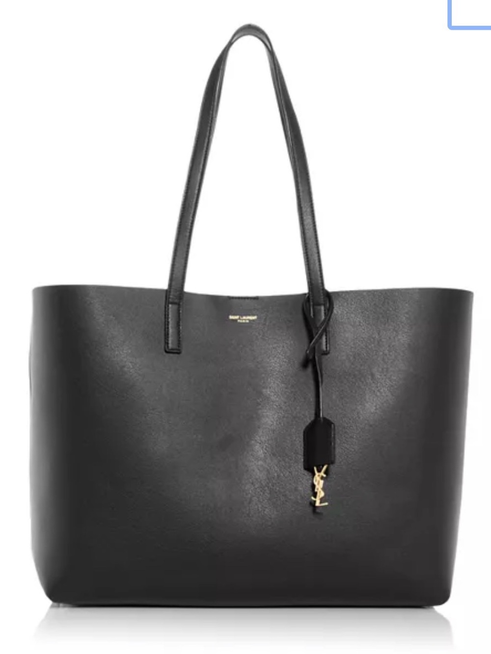 Saint Laurent Black Leather E/W Shopping Tote with Gold YSL Charm